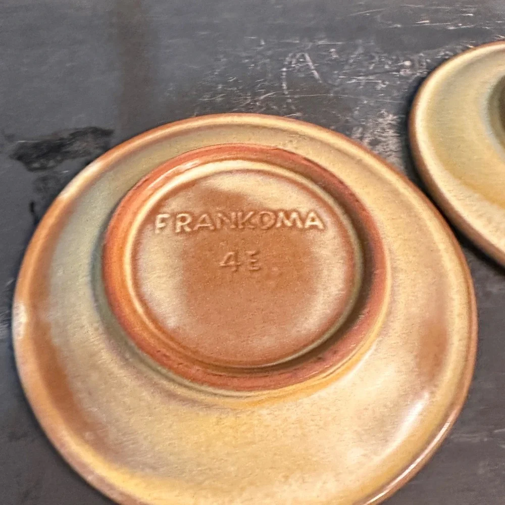 Frankoma Desert Gold Saucers Set of 2 Vtg MCM Brown Stoneware Sapulpa 4E 6in